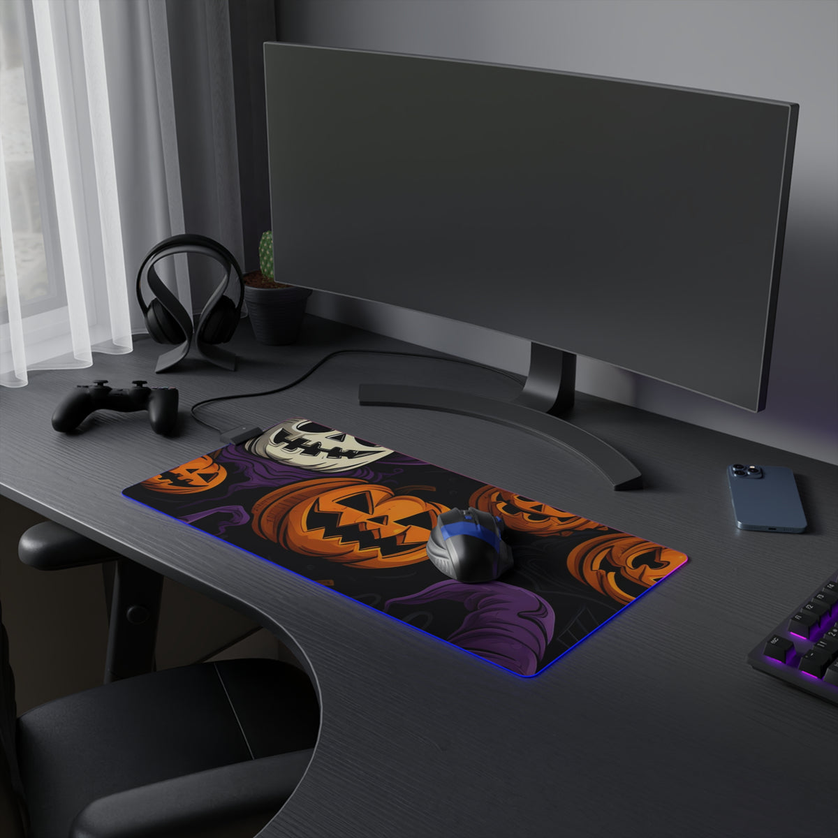 LED Gaming Mouse Pad with "Halloween Haunts and Pumpkin Pals" Design for Halloween, view 9