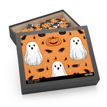 DistinctInk Jigsaw Puzzle with Ghost Skeleton Cartoon Pumpkin Design for Halloween