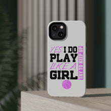 DistinctInk ToughCase for Apple iPhone, Compatible with MagSafe Charging - Volleyball Yes I Do Play Like a Girl