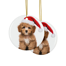 DistinctInk Hanging Ceramic Christmas Tree Ornament with Gold String - Great Gift/Present - 2 3/4 inch Diameter - Poodle Puppy Design
