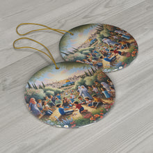 DistinctInk Hanging Ceramic Christmas Tree Ornament Charm with Gold String - Great Gift/Present - 2 3/4 inch Diameter - Garden of Hope