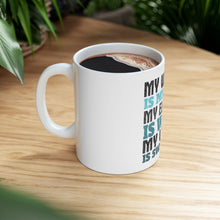 DistinctInk Glossy White Coffee / Tea Mug - Swimming My Weapon is My Body Water