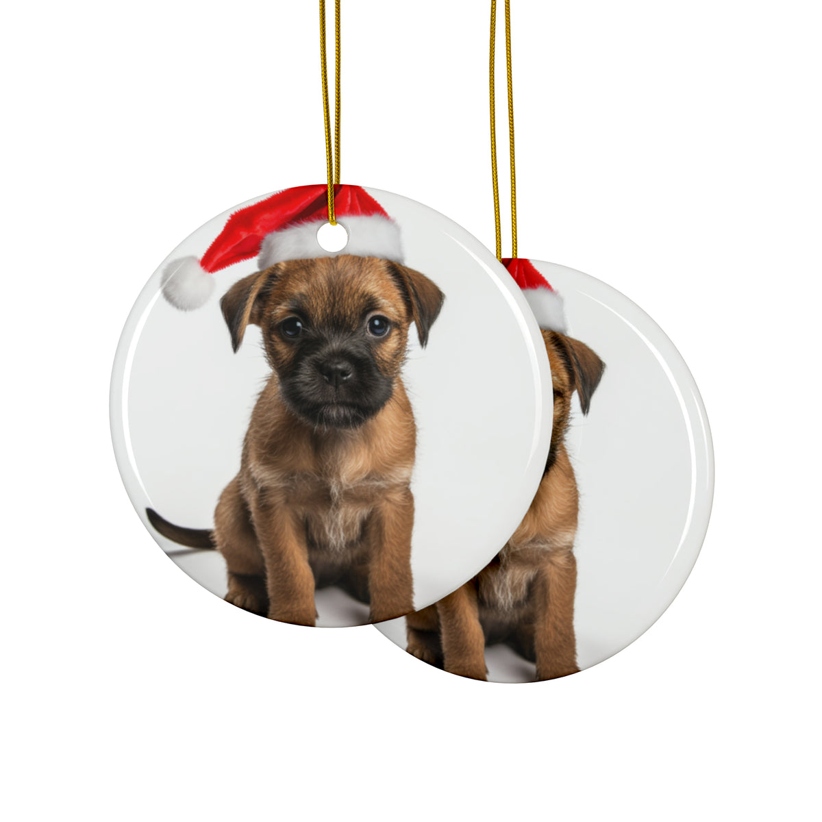 Hanging Ceramic Christmas Tree Ornament with Gold String - Border Terrier Puppy Design, view 2