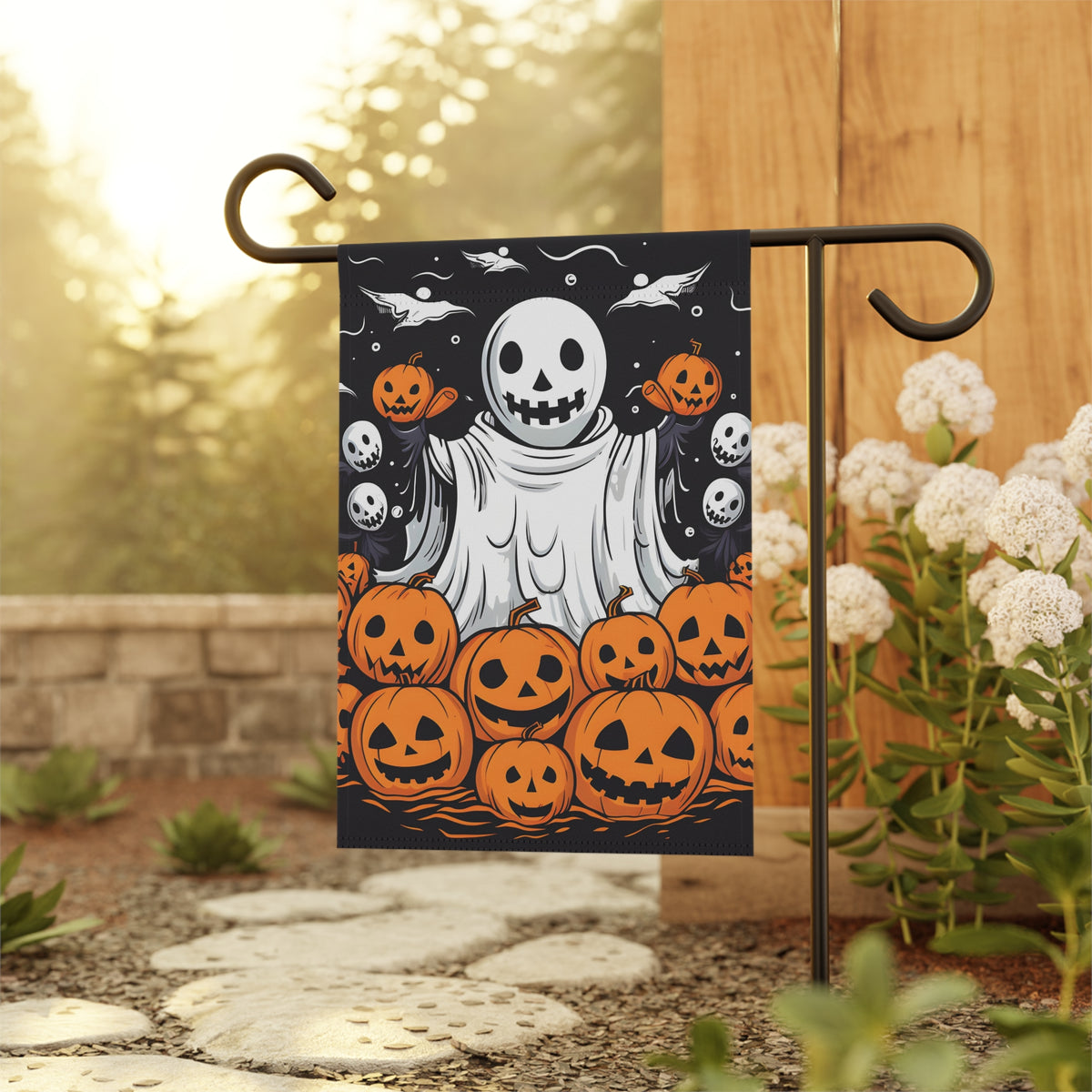 Garden & House Banner / Flag with Ghost Skeleton Pumpkins Design for Halloween, view 5