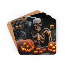 DistinctInk (Set of 4) Corkwood Coasters with Skellington's Spooky SoireeDesign for Halloween