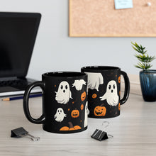 DistinctInk Black Coffee Mug - Ghost Skeleton Pumpkin Cartoon for Halloween