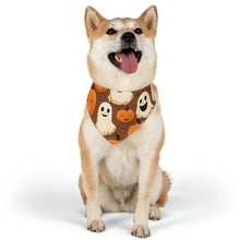 DistinctInk Adjustable Pet Banana Collar with "Boo-ttifull Skeleton Cartoon Pattern Pumpkin" Design for Halloween