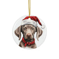 Hanging Ceramic Christmas Tree Ornament with Gold String - Weimaraner Puppy Drawing Design