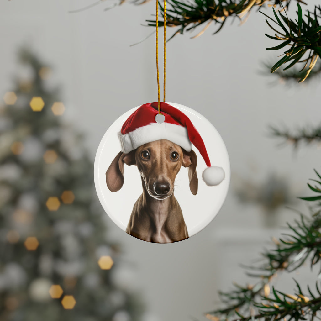Hanging Ceramic Christmas Tree Ornament with Gold String - Azawakh Puppy Design, view 3
