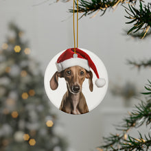 DistinctInk Hanging Ceramic Christmas Tree Ornament with Gold String - Great Gift/Present - 2 3/4 inch Diameter - Azawakh Puppy Design