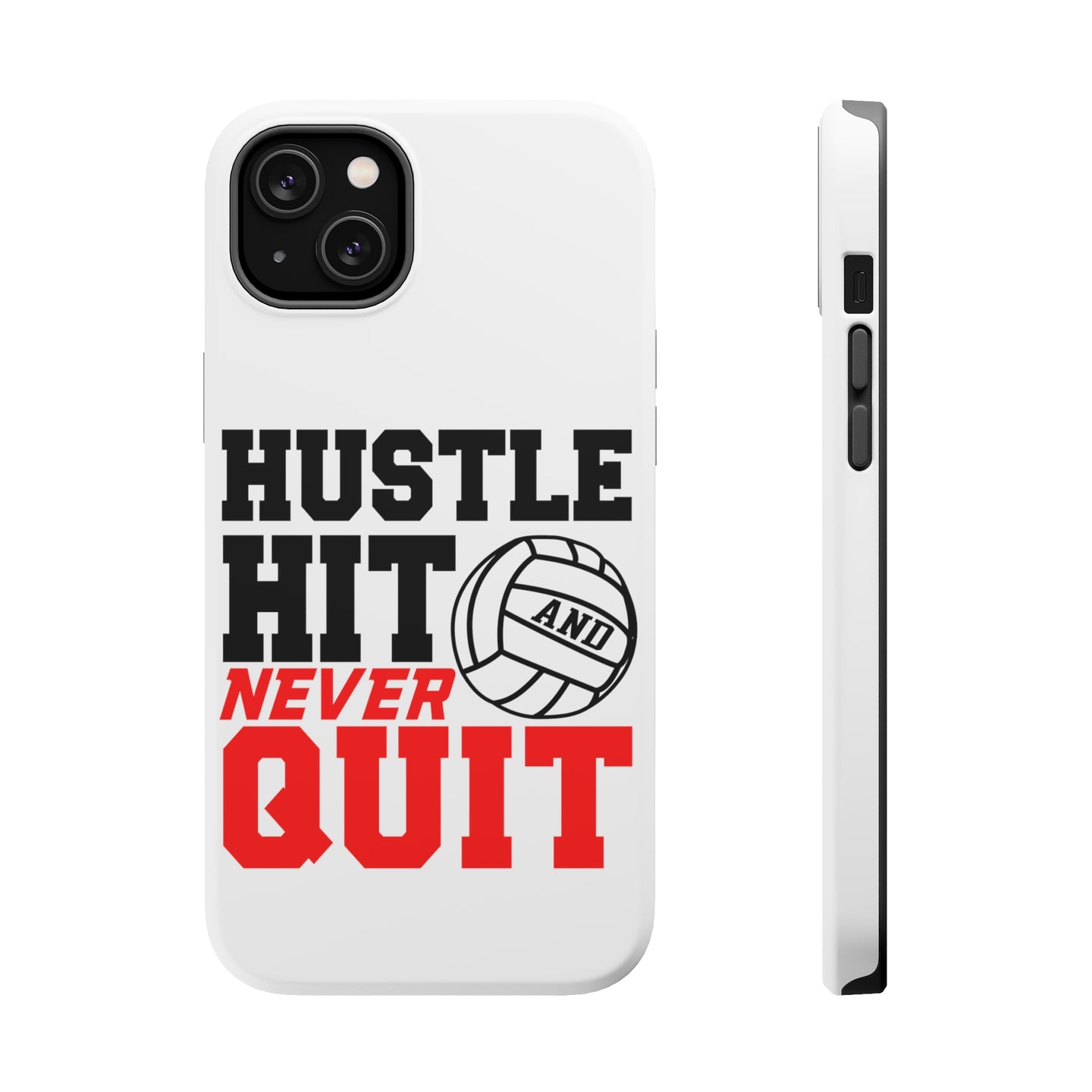 DistinctInk ToughCase for Apple iPhone, Compatible with MagSafe Charging - Hustle Hit Never Quit Volleyball