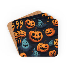 DistinctInk (Set of 4) Corkwood Coasters with Nightly Fright of Bats and GhoulsDesign for Halloween