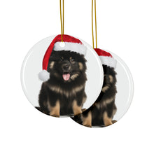 DistinctInk Hanging Ceramic Christmas Tree Ornament with Gold String - Great Gift/Present - 2 3/4 inch Diameter - Finnish Lapphund Design