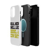 DistinctInk ToughCase for Apple iPhone, Compatible with MagSafe Charging - Real Men Smell Like Diesel & Cow S**t