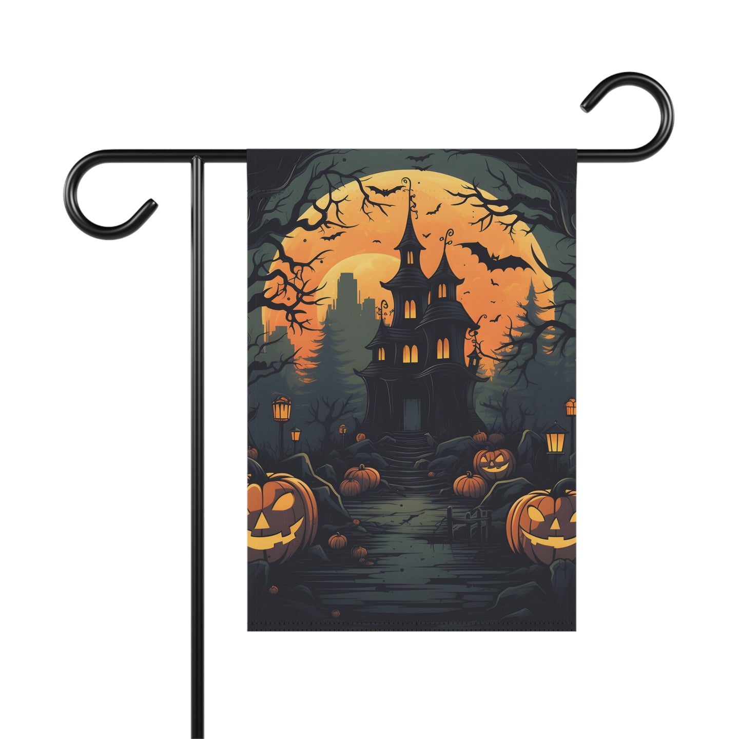 DistinctInk Garden & House Banner / Flag with Spooky Trick or Treating Design for Halloween