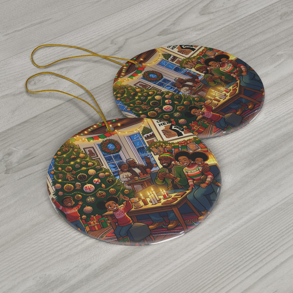 Hanging Ceramic Christmas Tree Ornament Charm with Gold String - Celebrating Heritage at Christmas, view 3