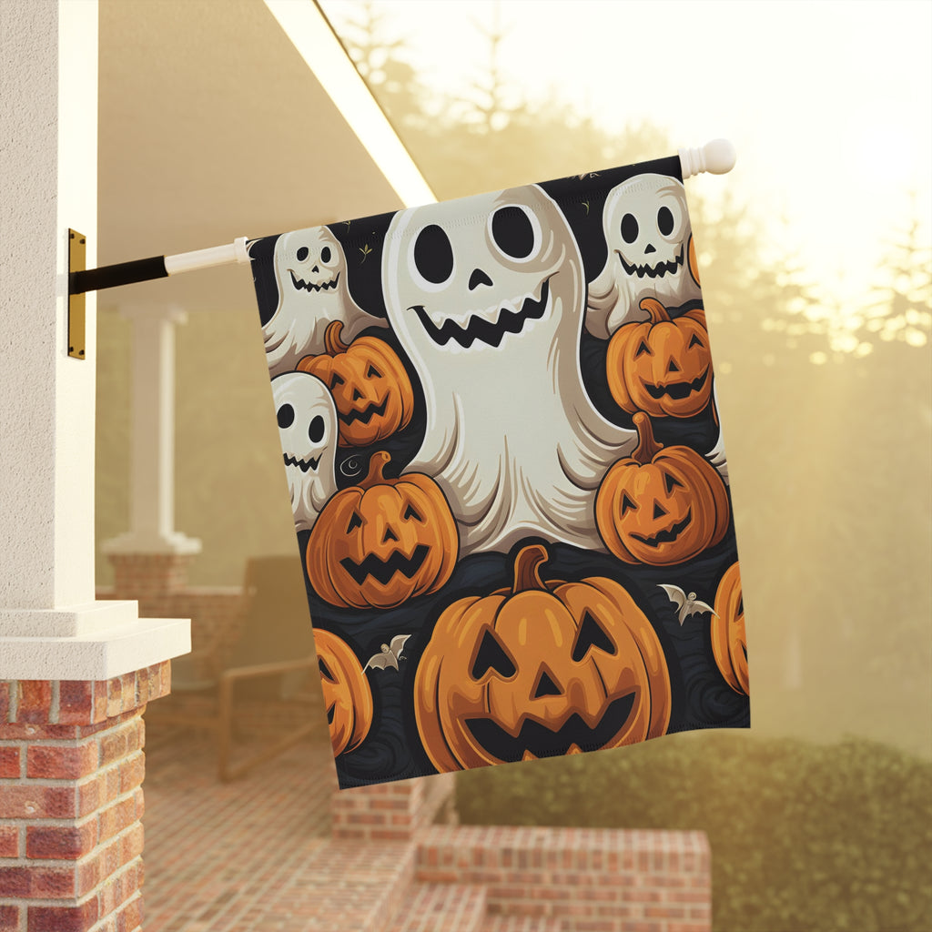 Garden & House Banner / Flag with Haunted Skeleton Jack-O-Lantern Design for Halloween, view 9