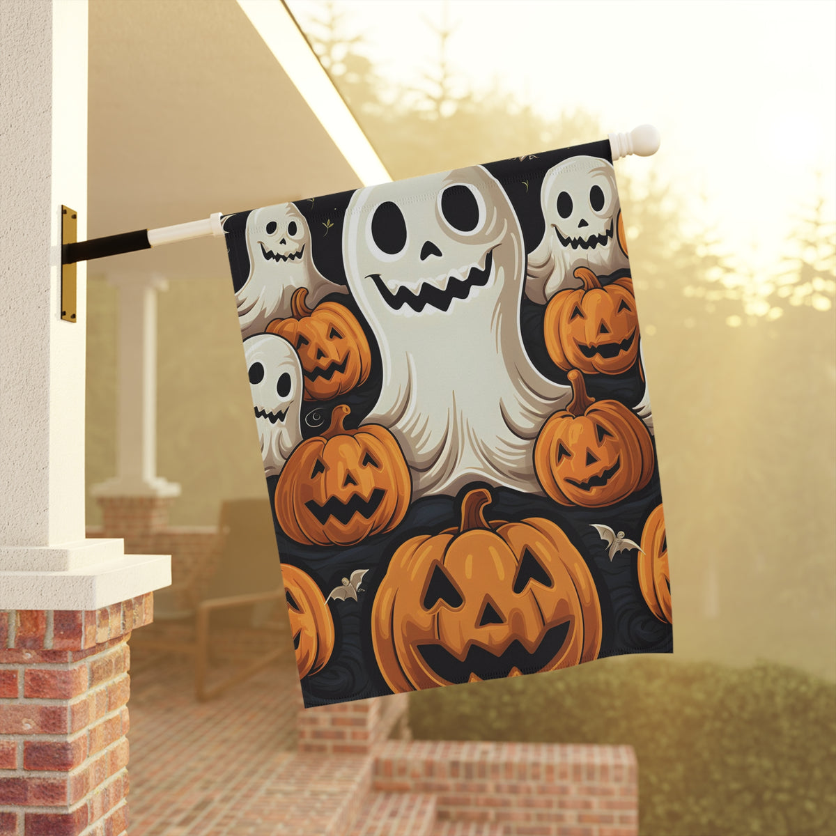 Garden & House Banner / Flag with Haunted Skeleton Jack-O-Lantern Design for Halloween, view 9