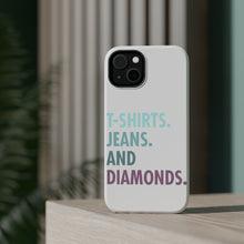 DistinctInk ToughCase for Apple iPhone, Compatible with MagSafe Charging - T-Shirts Jeans and Diamonds