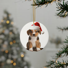 DistinctInk Hanging Ceramic Christmas Tree Ornament with Gold String - Great Gift/Present - 2 3/4 inch Diameter - Cirnechi dell’Etna Puppy Design