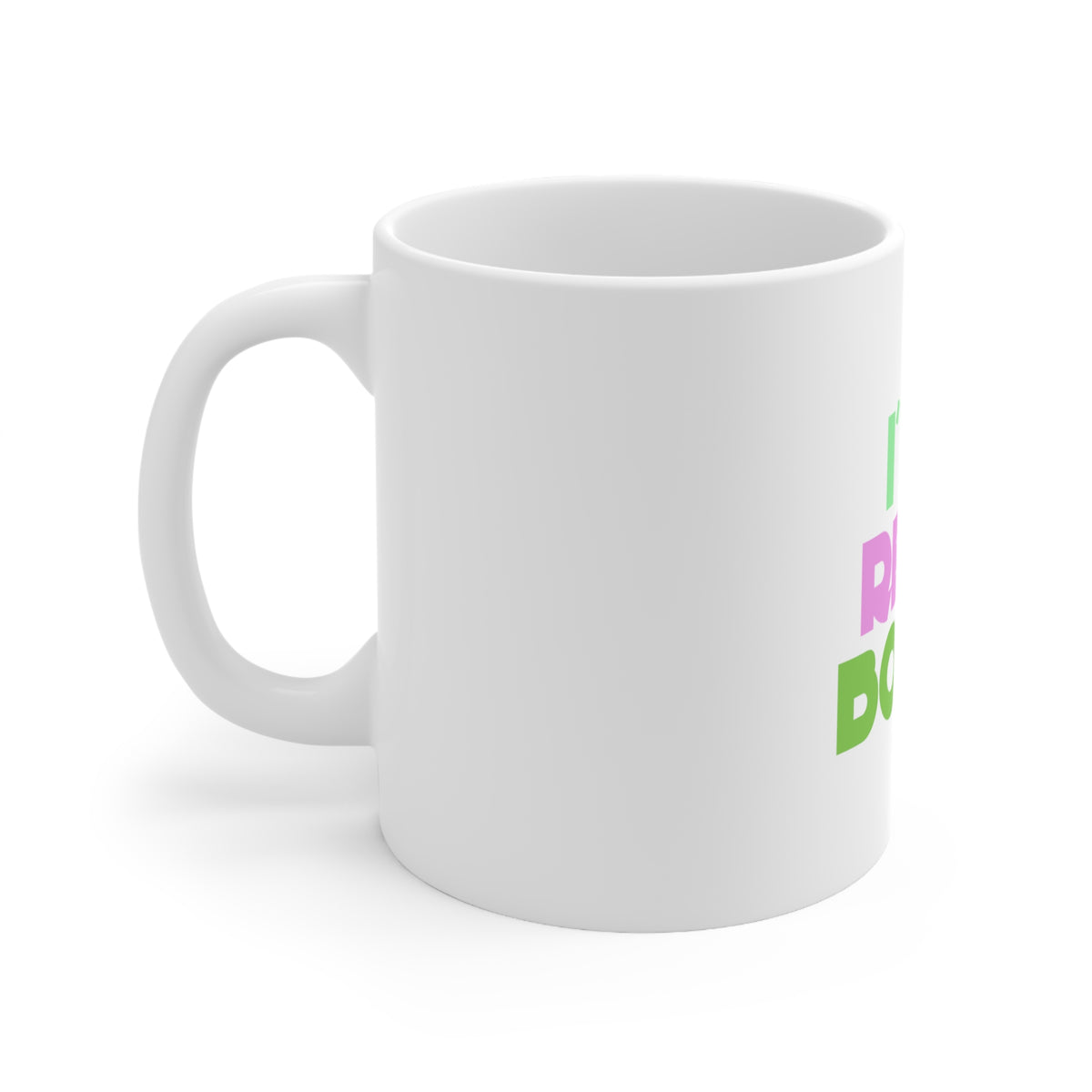 Glossy White Coffee / Tea Mug - I've Read Books - Pink Green, view 2