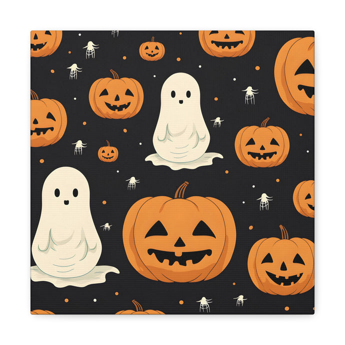 DistinctInk Canvas Wall Art with Spooky Skeleton Pumpkin Patch for Halloween
