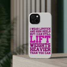 DistinctInk ToughCase for Apple iPhone, Compatible with MagSafe Charging - Lipstick & High Heels Can Life Weights Heavier
