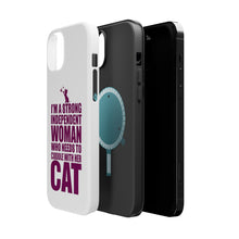 DistinctInk ToughCase for Apple iPhone, Compatible with MagSafe Charging - Strong Woman Needs to Cuddle Cat