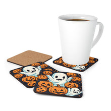 DistinctInk (Set of 4) Corkwood Coasters with The Ghostly Skeleton PumpkinDesign for Halloween