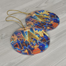 DistinctInk Hanging Ceramic Christmas Tree Ornament Charm with Gold String - Great Gift/Present - 2 3/4 inch Diameter - Blue Democrat Christmas Harmony