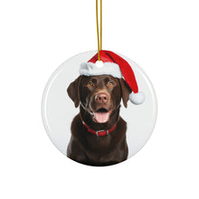 DistinctInk Hanging Ceramic Christmas Tree Ornament with Gold String - Great Gift/Present - 2 3/4 inch Diameter - Labrador Retriever Design