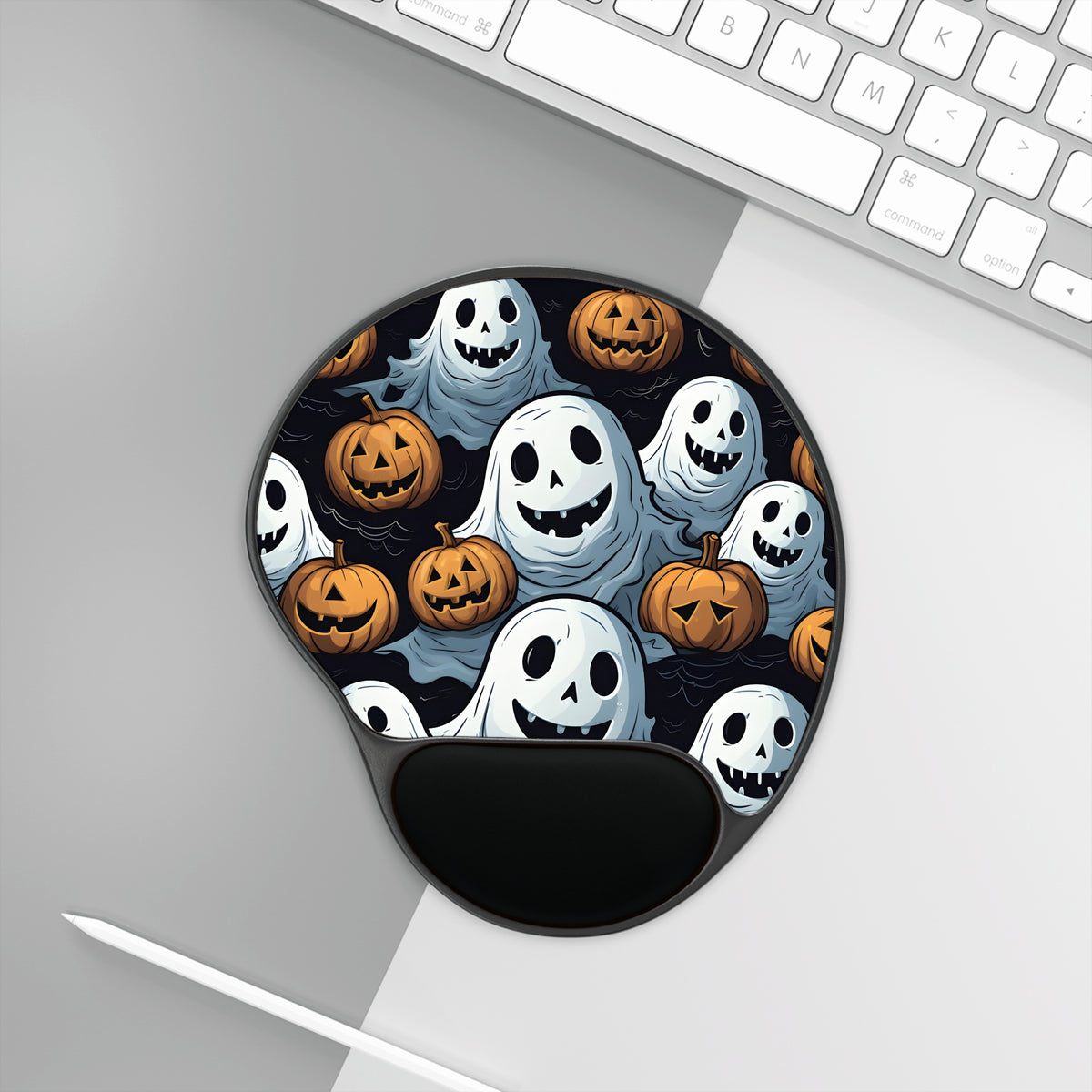 Mouse Pad with Wrist Rest with Ghoulish Ghostbusters and Pumpkins Design for Halloween, view 3
