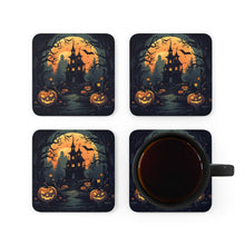 DistinctInk (Set of 4) Corkwood Coasters with Spooky Trick or Treating Design for Halloween