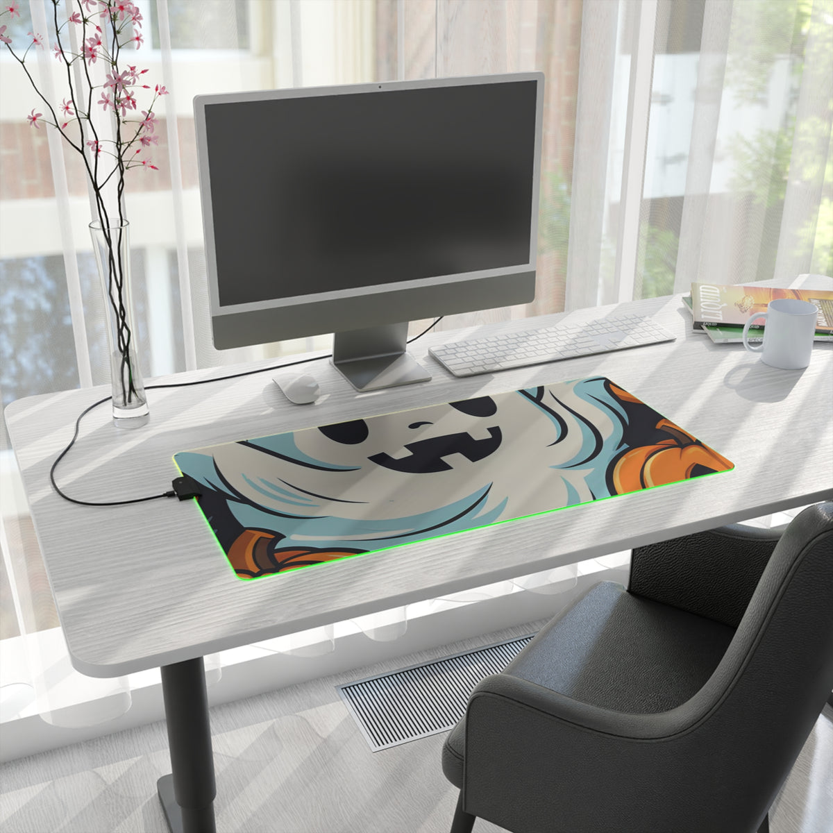 LED Gaming Mouse Pad with The Ghostly Skeleton Pumpkin Design for Halloween, view 16