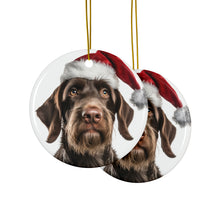 DistinctInk Hanging Ceramic Christmas Tree Ornament with Gold String - Great Gift/Present - 2 3/4 inch Diameter - German Wirehaired Pointer Design