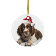 DistinctInk Hanging Ceramic Christmas Tree Ornament with Gold String - Great Gift/Present - 2 3/4 inch Diameter - Spinoni Italiani Puppy Design