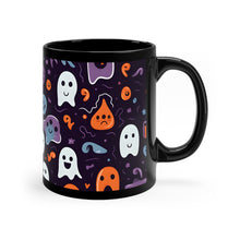 DistinctInk Black Coffee Mug - Skeletal Ghostly Pumpkins for Halloween