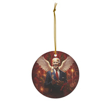 DistinctInk Hanging Ceramic Christmas Tree Ornament Charm with Gold String - Great Gift/Present - 2 3/4 inch Diameter - Biden's Merry Christmas Angel Wings