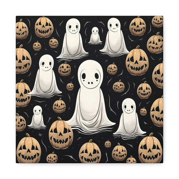 DistinctInk Canvas Wall Art with Ghostly Skeleton and Pumpkin for Halloween