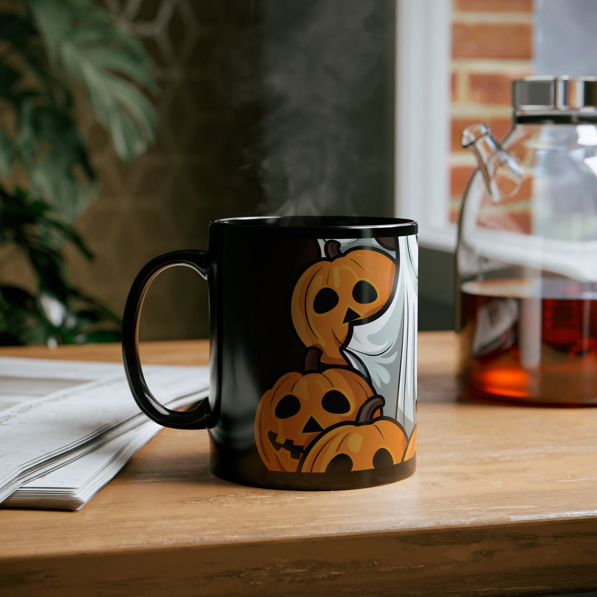 Black Coffee Mug - "Spooky Skeleton Pumpkins" for Halloween, view 6