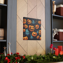 DistinctInk Canvas Wall Art with Nightly Fright of Bats and Ghouls for Halloween