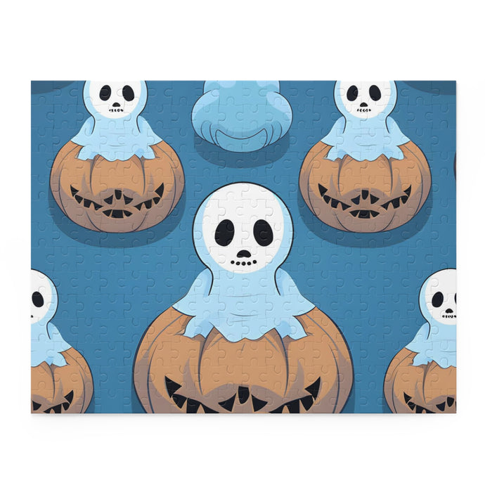 DistinctInk Jigsaw Puzzle with Ghost Skeleton Pumpkin Pattern Design for Halloween