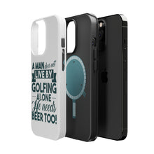 DistinctInk ToughCase for Apple iPhone, Compatible with MagSafe Charging - Live By Golfing Alone Need Beer Too