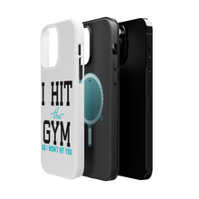 DistinctInk ToughCase for Apple iPhone, Compatible with MagSafe Charging - I Hit the Gym So I Won't Hit You