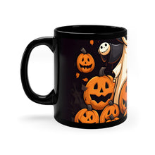 DistinctInk Black Coffee Mug - Spooky Skeleton Pumpkin Patch for Halloween