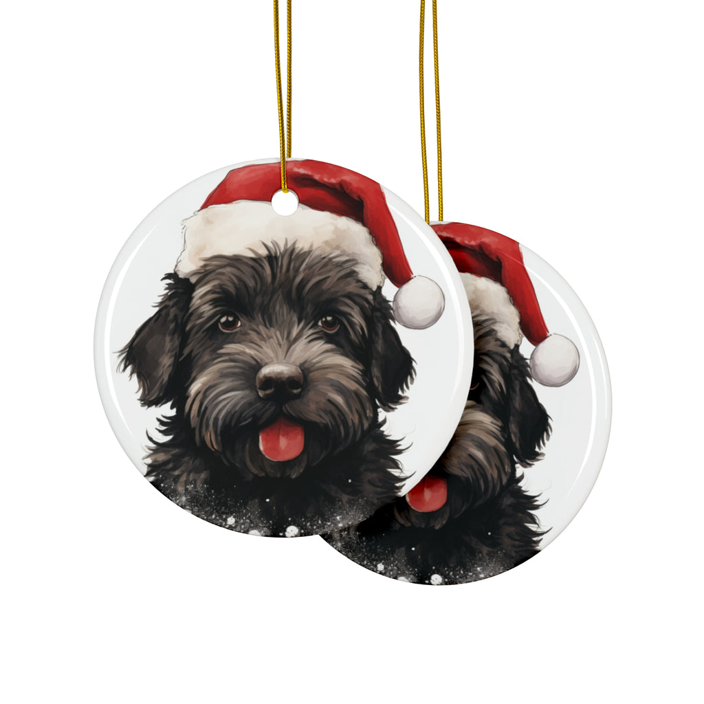 Hanging Ceramic Christmas Tree Ornament with Gold String - Bouvier de Flandre Design, view 2