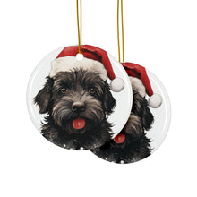 DistinctInk Hanging Ceramic Christmas Tree Ornament with Gold String - Great Gift/Present - 2 3/4 inch Diameter - Bouvier de Flandre Design