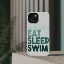 DistinctInk ToughCase for Apple iPhone, Compatible with MagSafe Charging - Life Is Simple Eat Sleep Swim