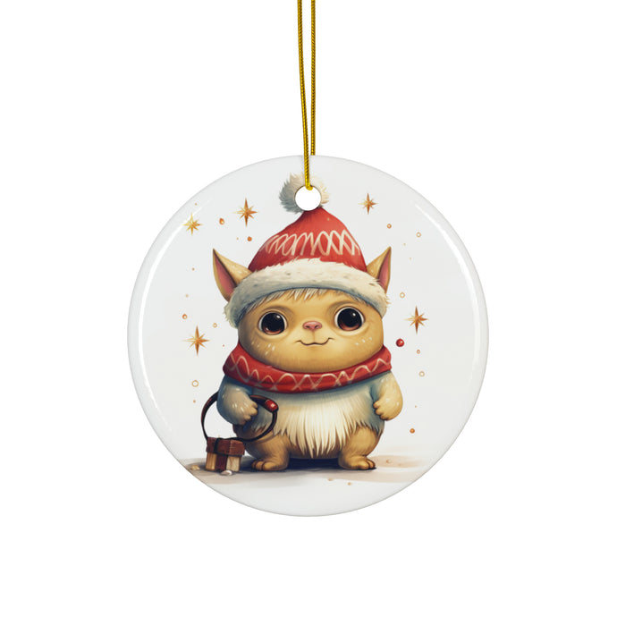 DistinctInk Hanging Ceramic Christmas Tree Ornament with Gold String - Great Gift/Present - 2 3/4 inch Diameter - Pulik Design