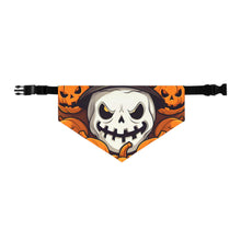 DistinctInk Adjustable Pet Banana Collar with Spooky Skeleton Pumpkin Patch Design for Halloween
